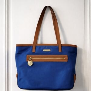 Michael Kors Jet Set Royal Blue Nylon Tote with Tan Leather Trim